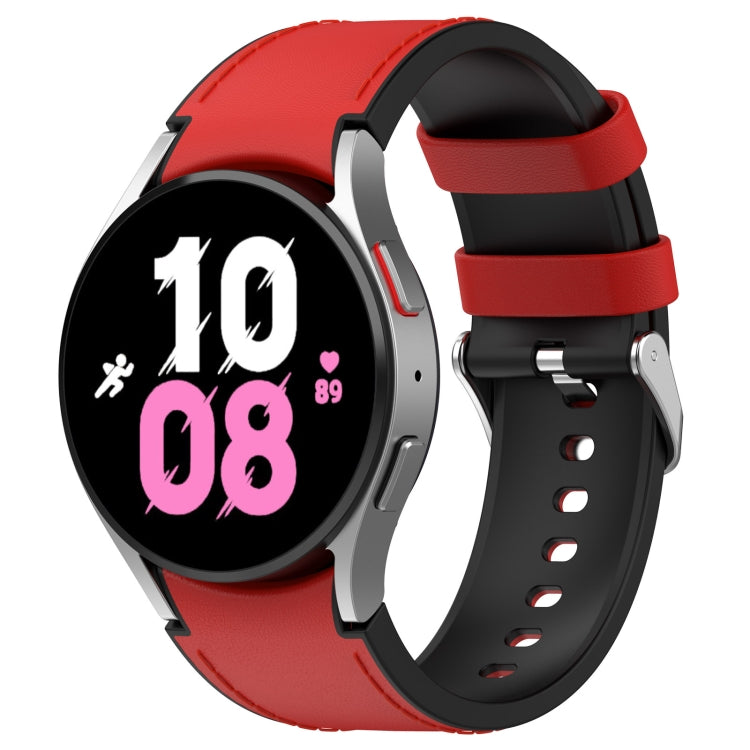 Red silicone watch band with silver-tone metal buckle and perforated strap holes.