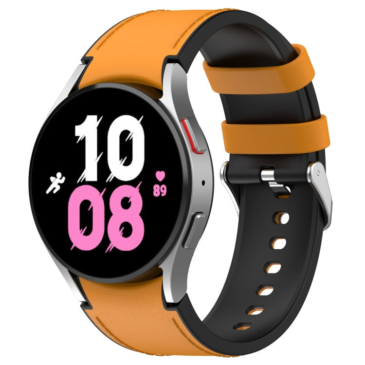 Silicone watch band with metal buckle, warm orange strap and black watch side.