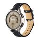 Black fluted leather watch band with stitched edge and perforated strap holes