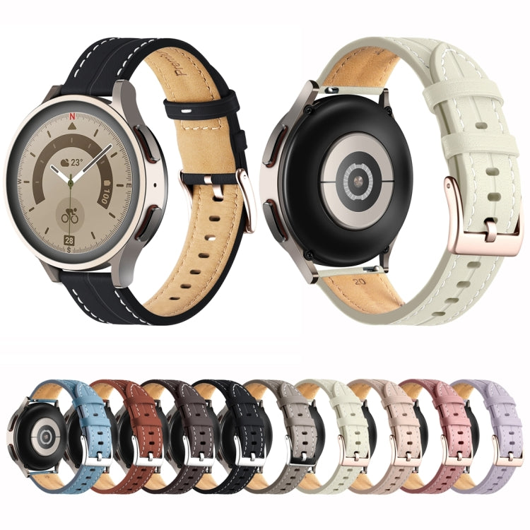 Fluted leather watch band, black and off-white, with metal buckle and stitched holes
