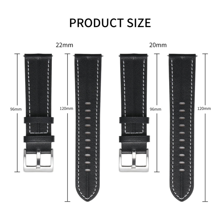 Watch band size diagram: 20mm and 22mm widths, 96mm–120mm lengths