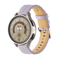 Purple fluted leather watch band with stitched holes and buckle, tan lining.