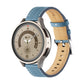 Blue fluted leather watch band with stitched edge and perforated strap holes