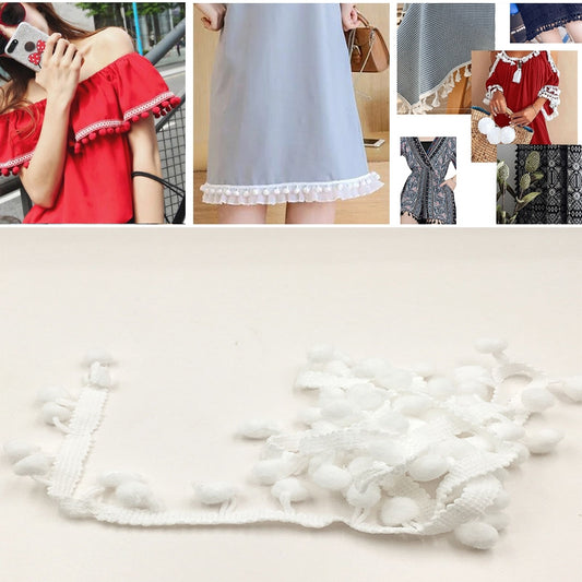 20 Yards Pompom Lace Ribbon Fur Ball Trim For Craft DIY Curtain Home Decorative Clothes Sewing Accessories, 1CM