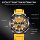 Ochstin men's quartz watch with yellow leather strap and dark chronograph dial