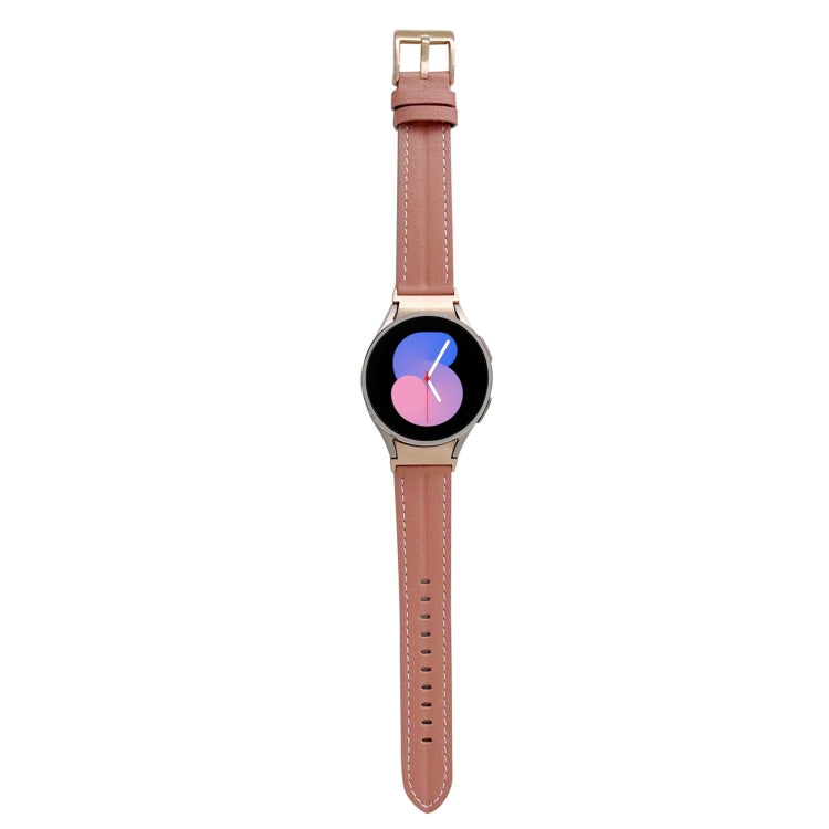 Genuine leather watch band with metal buckle, light pink strap with stitched holes