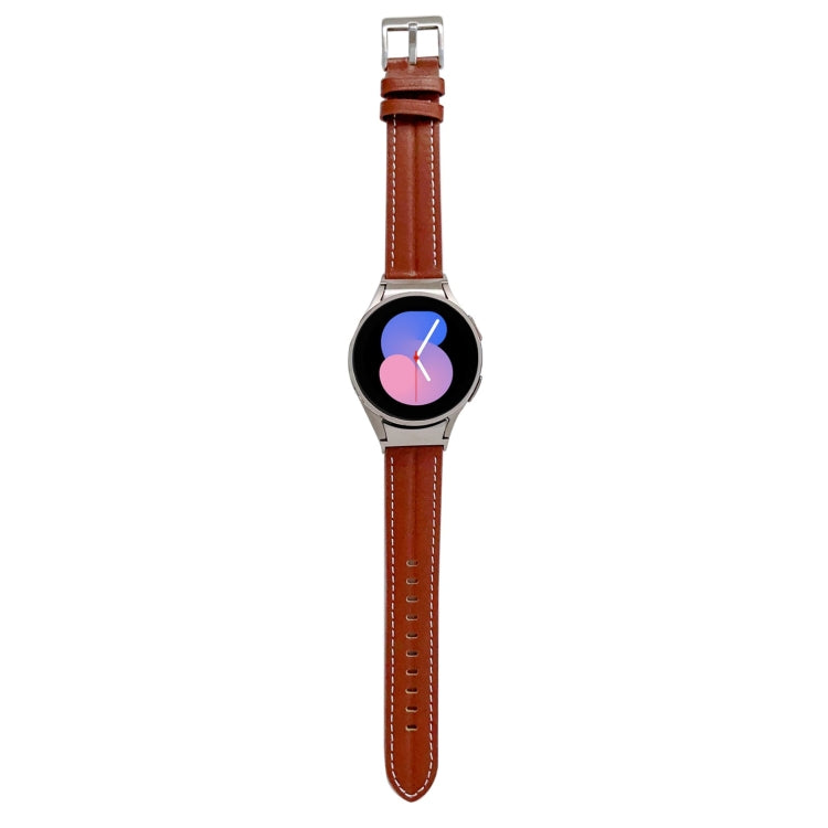 Genuine leather watch band with metal buckle, brown strap with stitched holes