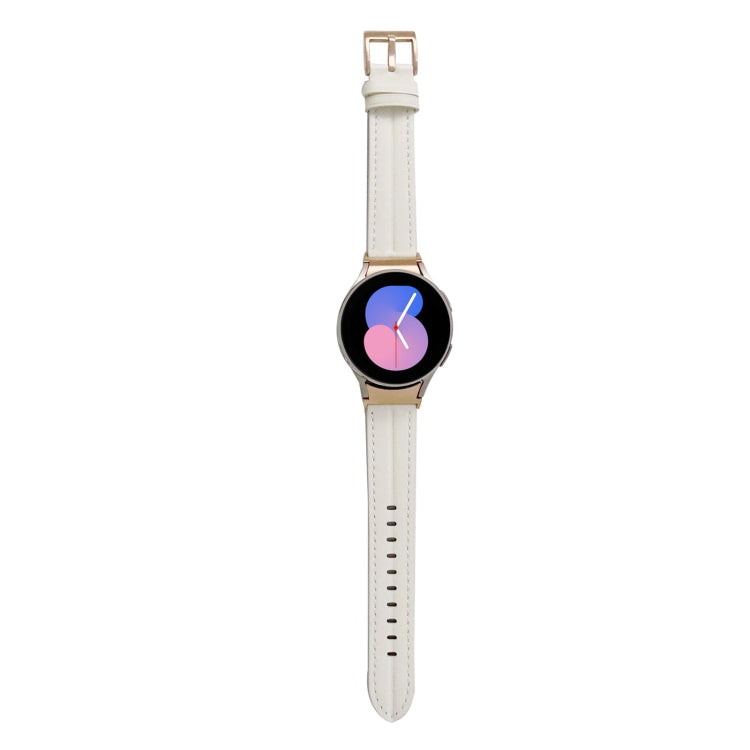 Genuine leather watch band with metal buckle, white strap with stitched holes