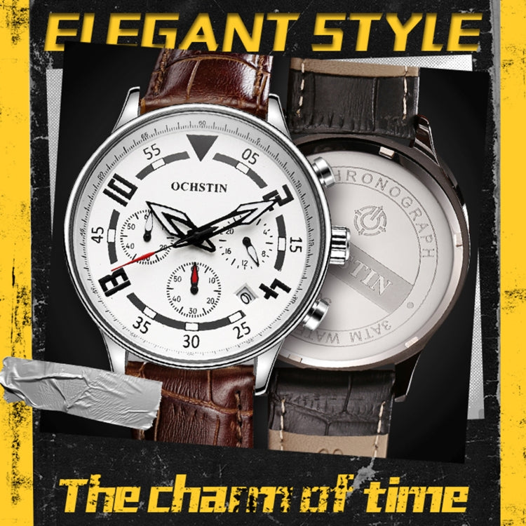 Multifunctional Quartz Men Leather Watch, Ochstin 6050B