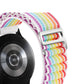 Rainbow nylon watch band close-up with metal clasp and perforated strap