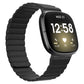 Black silicone magnetic watch band with ridged links for smartwatch.