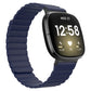 Silicone magnetic watch band, navy blue with gray clasp, on a smartwatch with black display