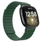 Green silicone magnetic watch band with gray clasp, smartwatch shown with black screen
