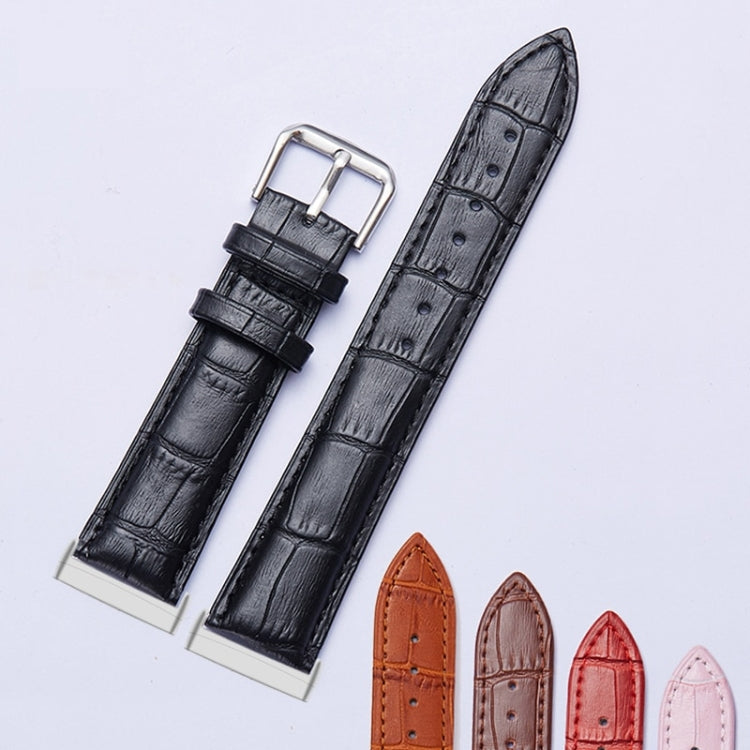 Crocodile-texture leather watch bands with buckles in black, orange, red, and pink colors