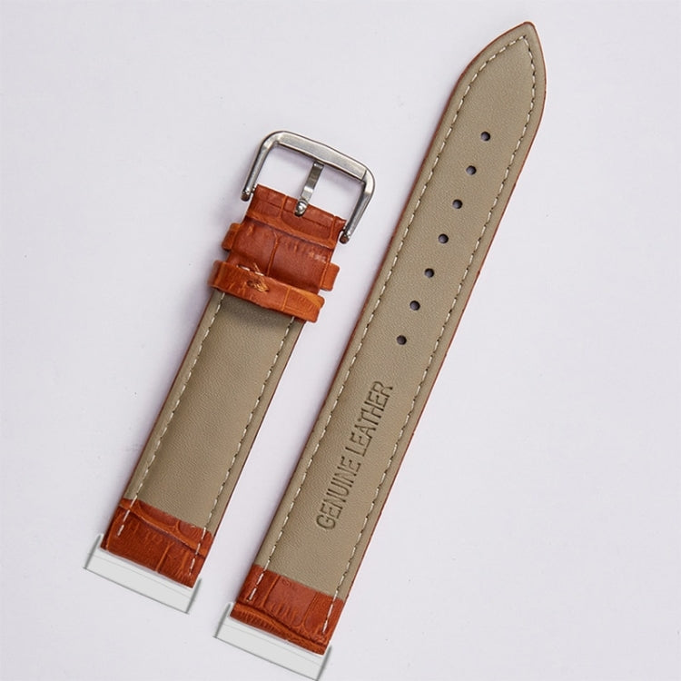 Light beige crocodile-texture leather watch band with silver buckle and orange inner strap