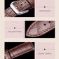 Brown crocodile-texture genuine leather watch band with steel buckle and punched holes