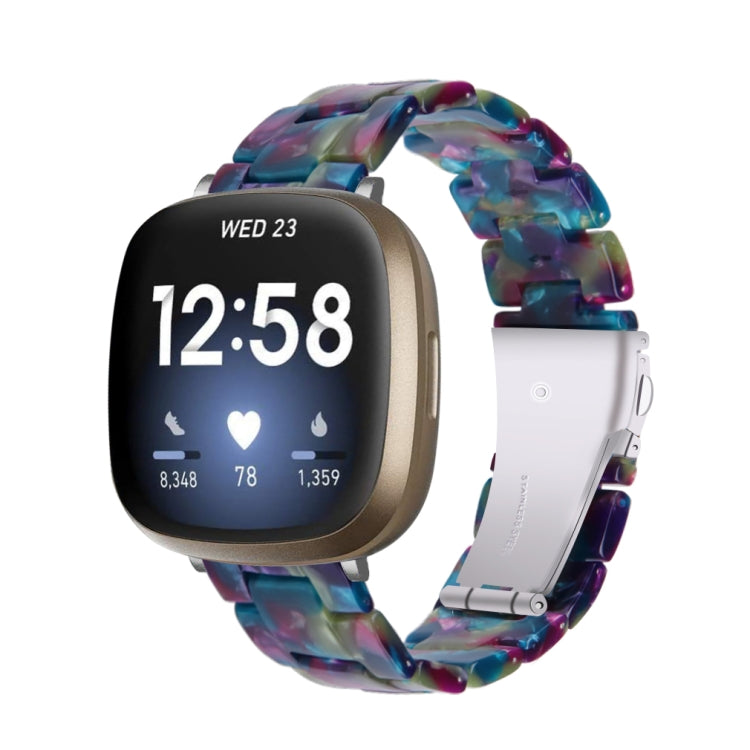 Multicolor resin link watch band with square clasp and metal pin connectors