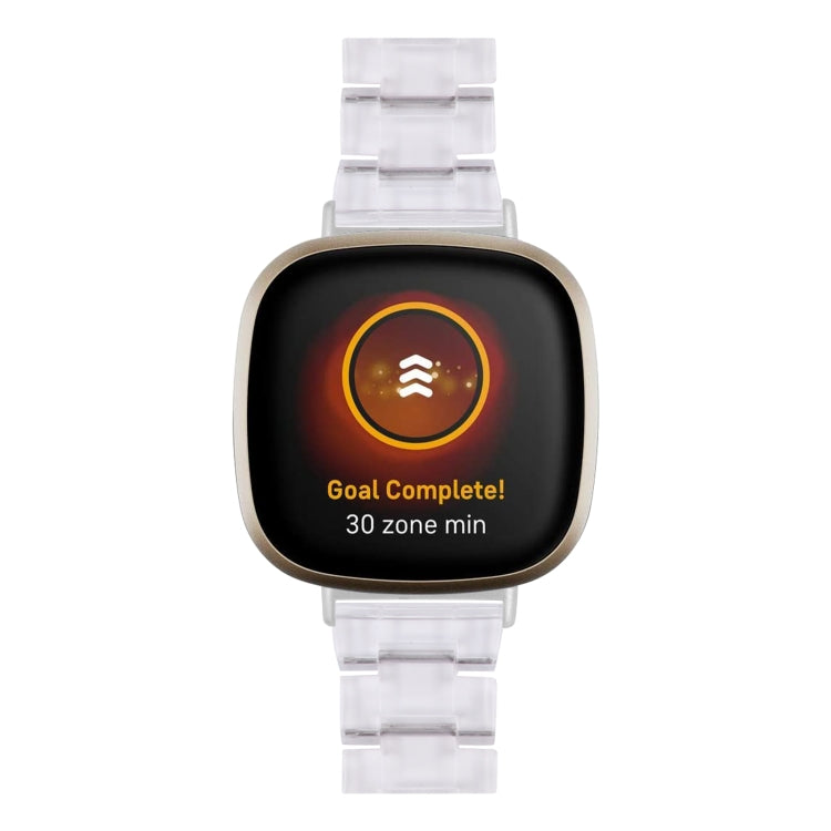 Clear resin watch band with translucent links and square clasp for smartwatch
