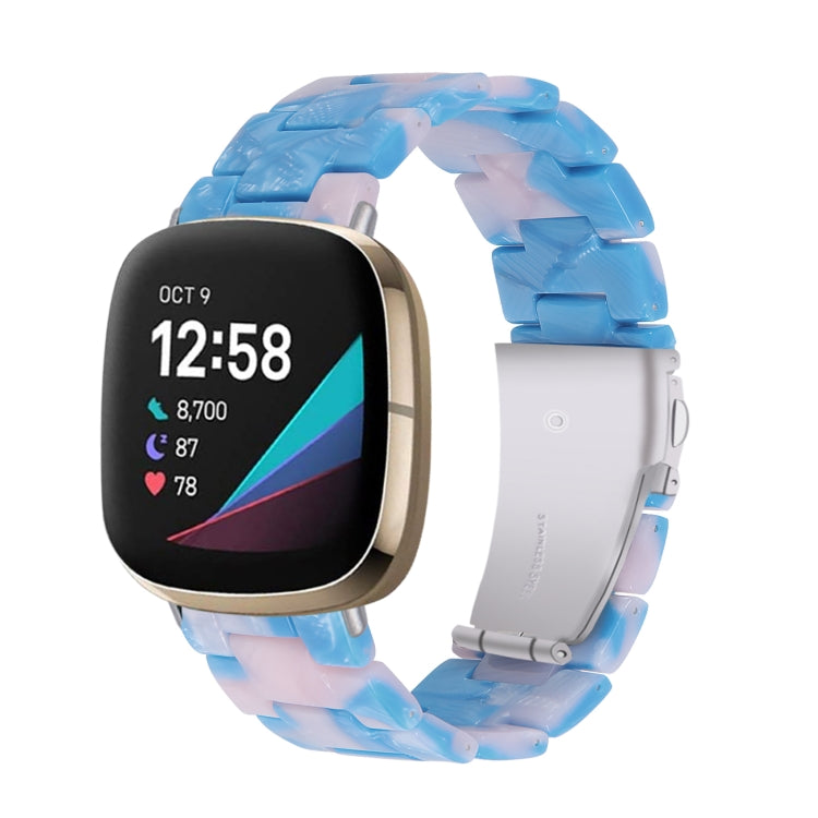 Blue resin smartwatch band with chunky links and clear accents, fit for Fitbit Versa 3/4