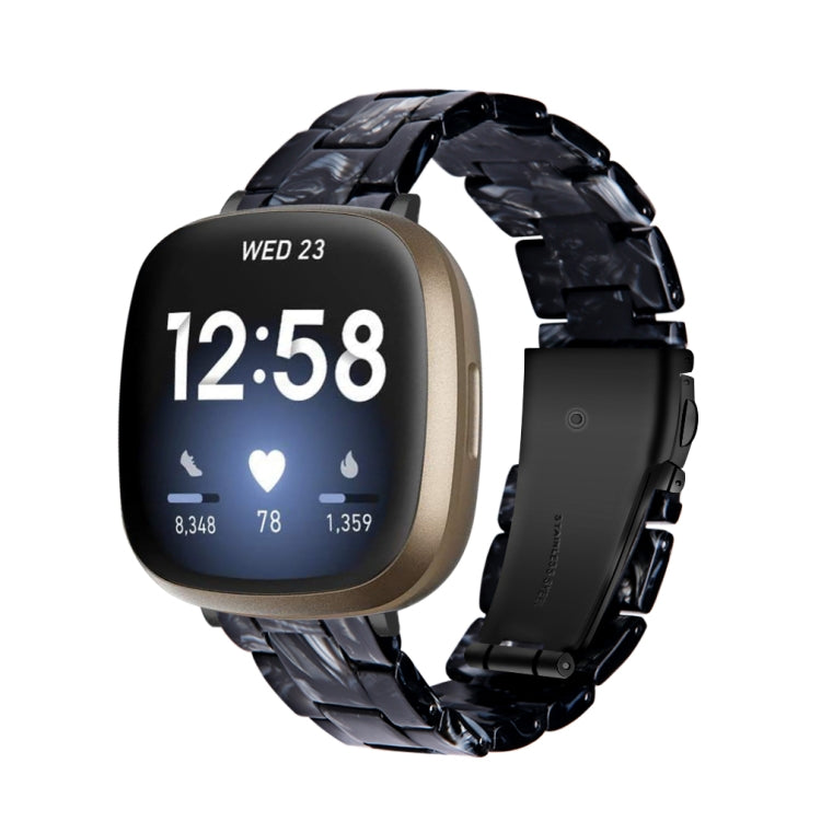 Dark marble resin smartwatch band with chunky links and black connector for Fitbit Versa