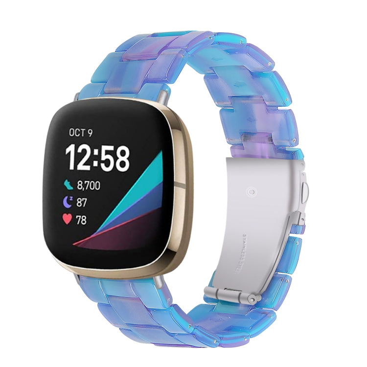 Transparent blue resin smartwatch band with gradient links for Fitbit Versa and Sense