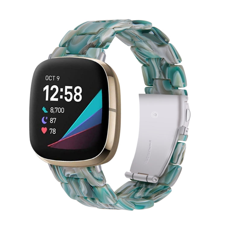Teal and clear resin smartwatch band with interlocking links for Fitbit Versa and Sense