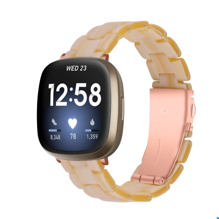 Amber translucent resin link watch band with molded pattern, smartwatch side view