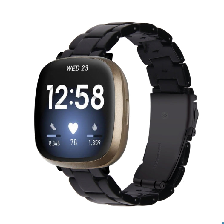 Black resin smartwatch band with clasp pin for Fitbit Versa and Sense