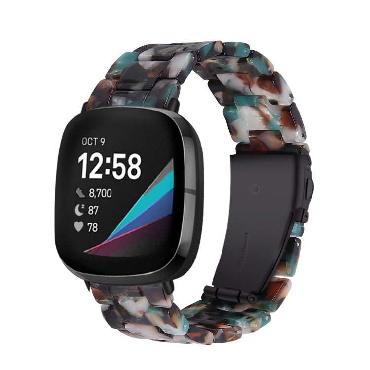 Tortoise-pattern resin smartwatch band with secure clasp for Fitbit Versa and Sense