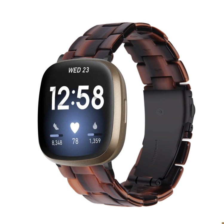 Universal resin watch band with dark brown tortoise-style link pattern, smartwatch shown