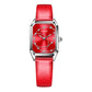 Silver-tone square quartz watch with red leather strap and red dial, OCHSTIN