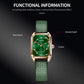 Rose gold-tone square quartz watch with green dial, green leather strap, OCHSTIN
