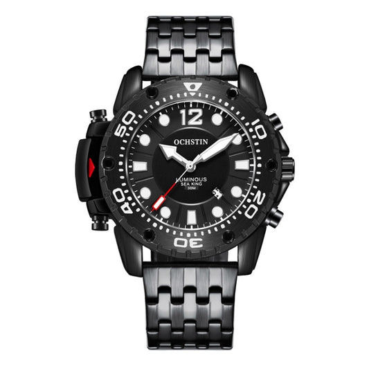 OCHSTIN men’s quartz watch with black dial and black steel bracelet strap