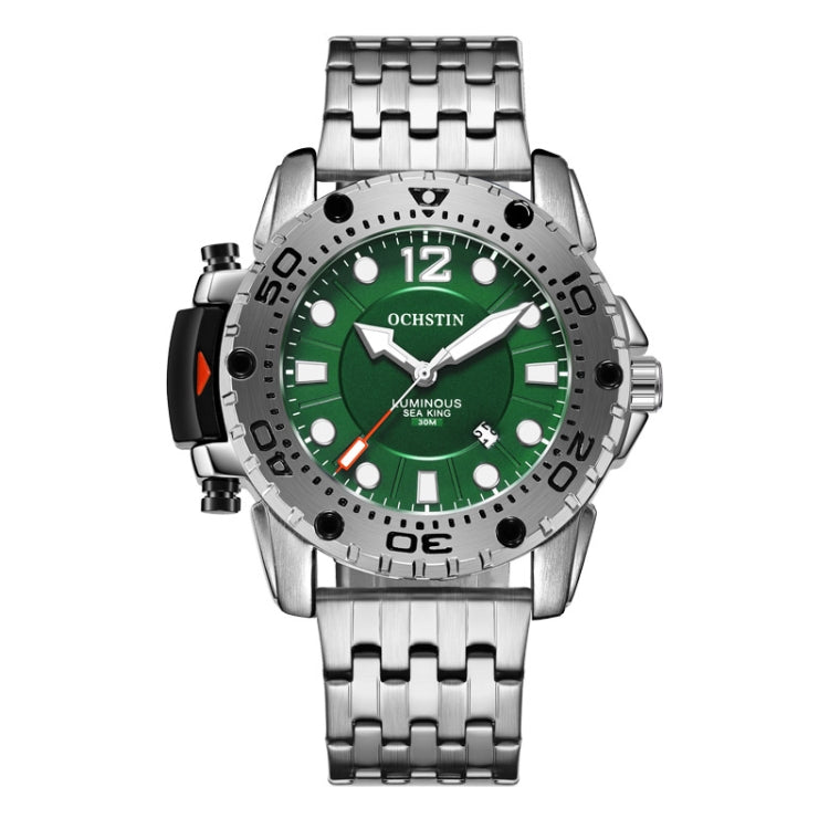 OCHSTIN men’s quartz watch with green dial and silver steel bracelet strap