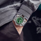 OCHSTIN men’s quartz watch on wrist with green dial and silver steel bracelet strap
