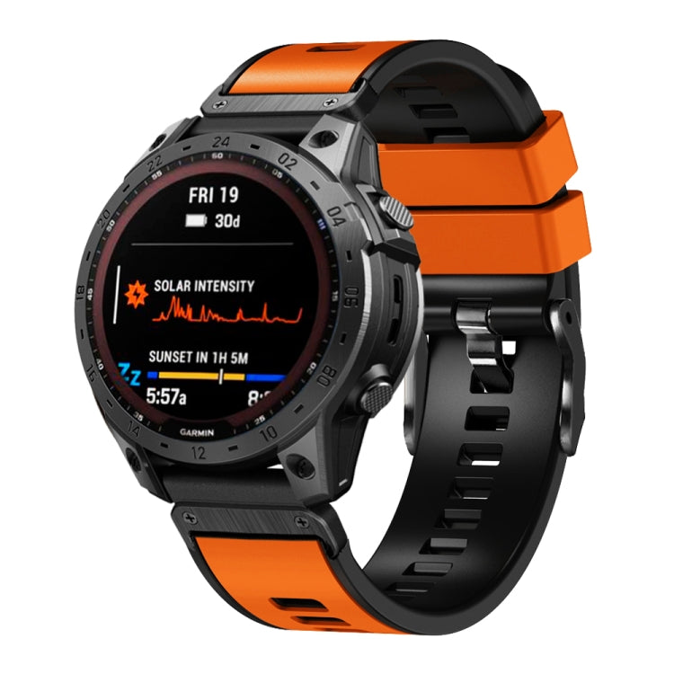 Two-tone silicone watch band, orange and black, quick-release clasp