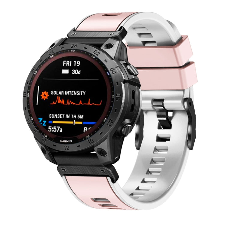Two-tone silicone watch band, pink and light silver, quick-release clasp