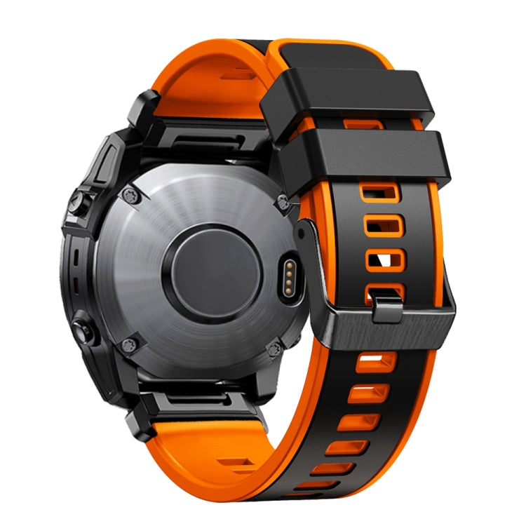 Two-tone silicone watch band, bright orange and black, quick-release clasp