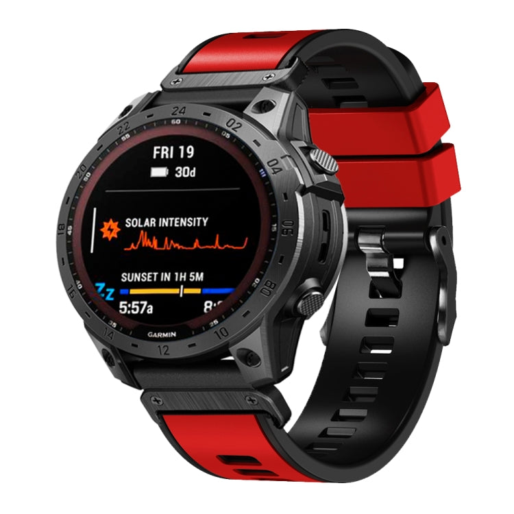 Two-tone silicone watch band, red and black, quick-release clasp