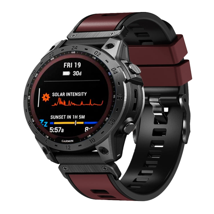 Two-tone silicone watch band, wine red and black, quick-release clasp