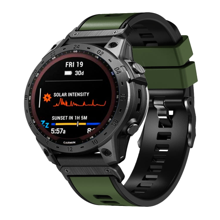 Two-tone silicone watch band, army green and black, quick-release clasp
