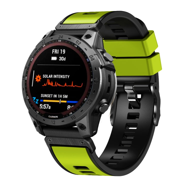 Two-color silicone quick release watch band with neon lime and black straps