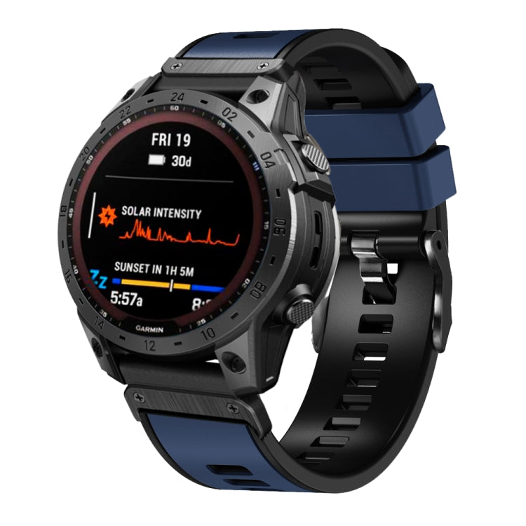 Two-color silicone quick release watch band with dark blue and black straps