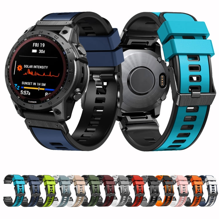 Assorted two-color silicone quick release watch bands in multiple strap colors