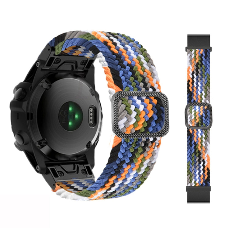 Adjustable braided nylon watch band with multicolor zigzag weave and silver buckle for Garmin Fenix 7
