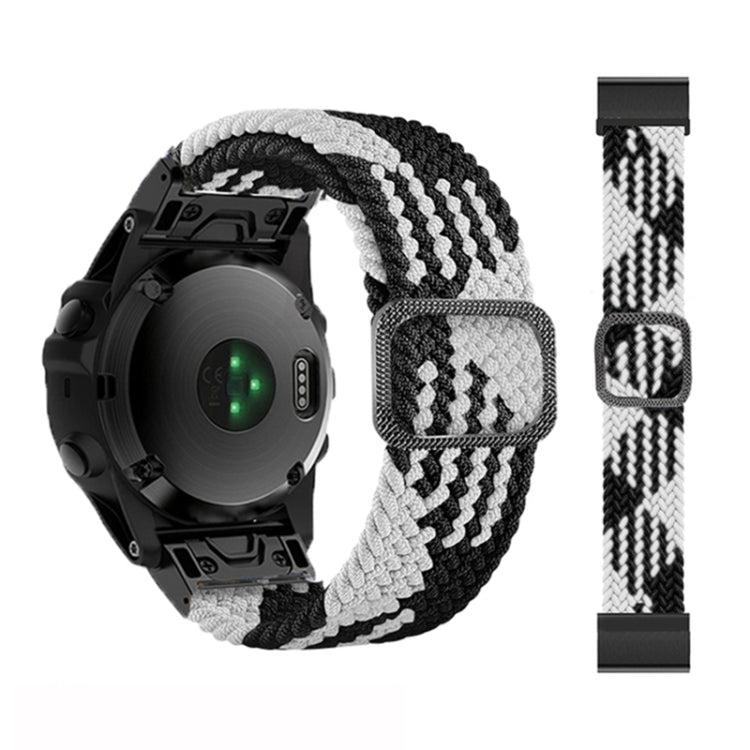 Adjustable braided nylon watch band with black-and-white zigzag knit and silver buckle for Garmin Fenix 7