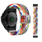 Adjustable braided nylon watch band with rainbow weave and silver buckle for Garmin Fenix 7