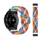 Multicolor braided nylon watch band with adjustable buckle, rectangular clasp on black watch case