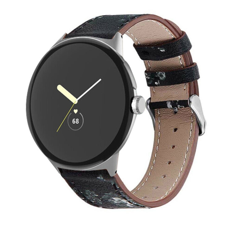 Dark blue genuine leather watch band with light brown backing and perforated stitch holes