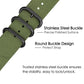 Army green nylon watch band with stainless steel three-ring buckle and round protect design